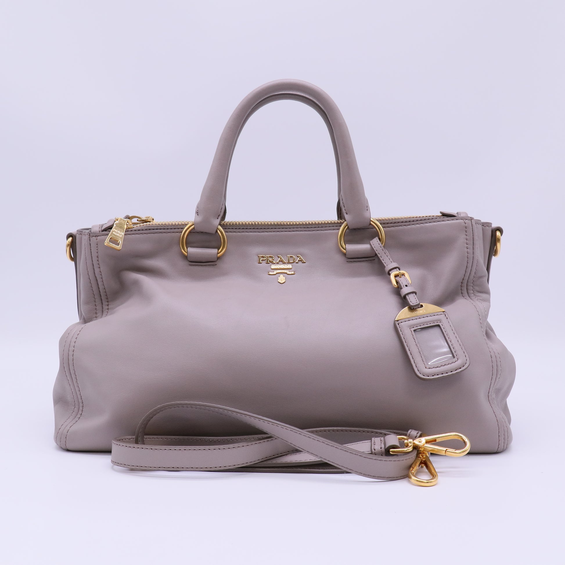 Prada Argilla Vitello Daino Leather Double Zip Tote twins B22574