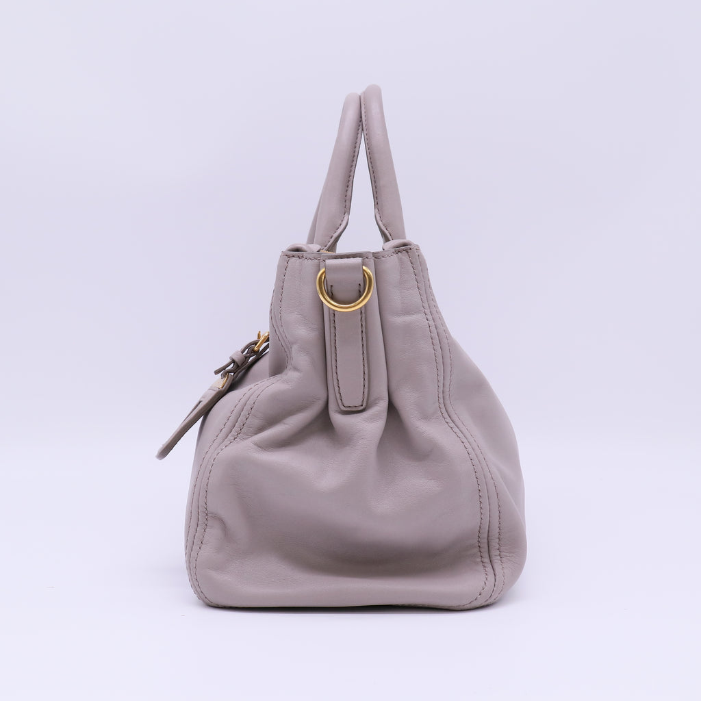 Prada Argilla Vitello Daino Leather Double Zip Tote twins B22574