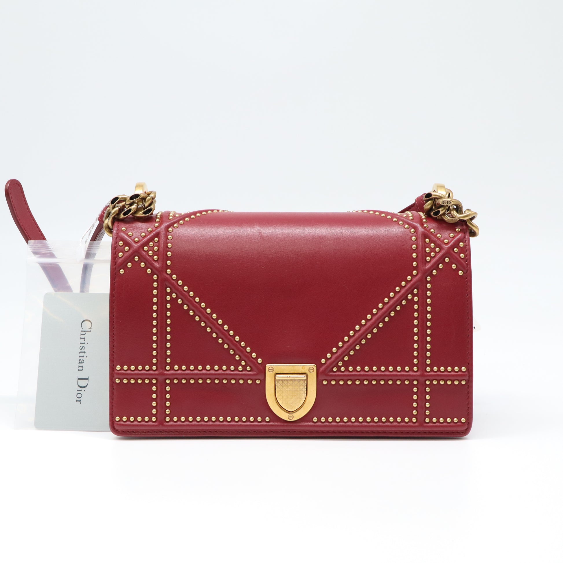Calfskin Studded Small Diorama Flap Bag Burgundy Twins LDJ4489