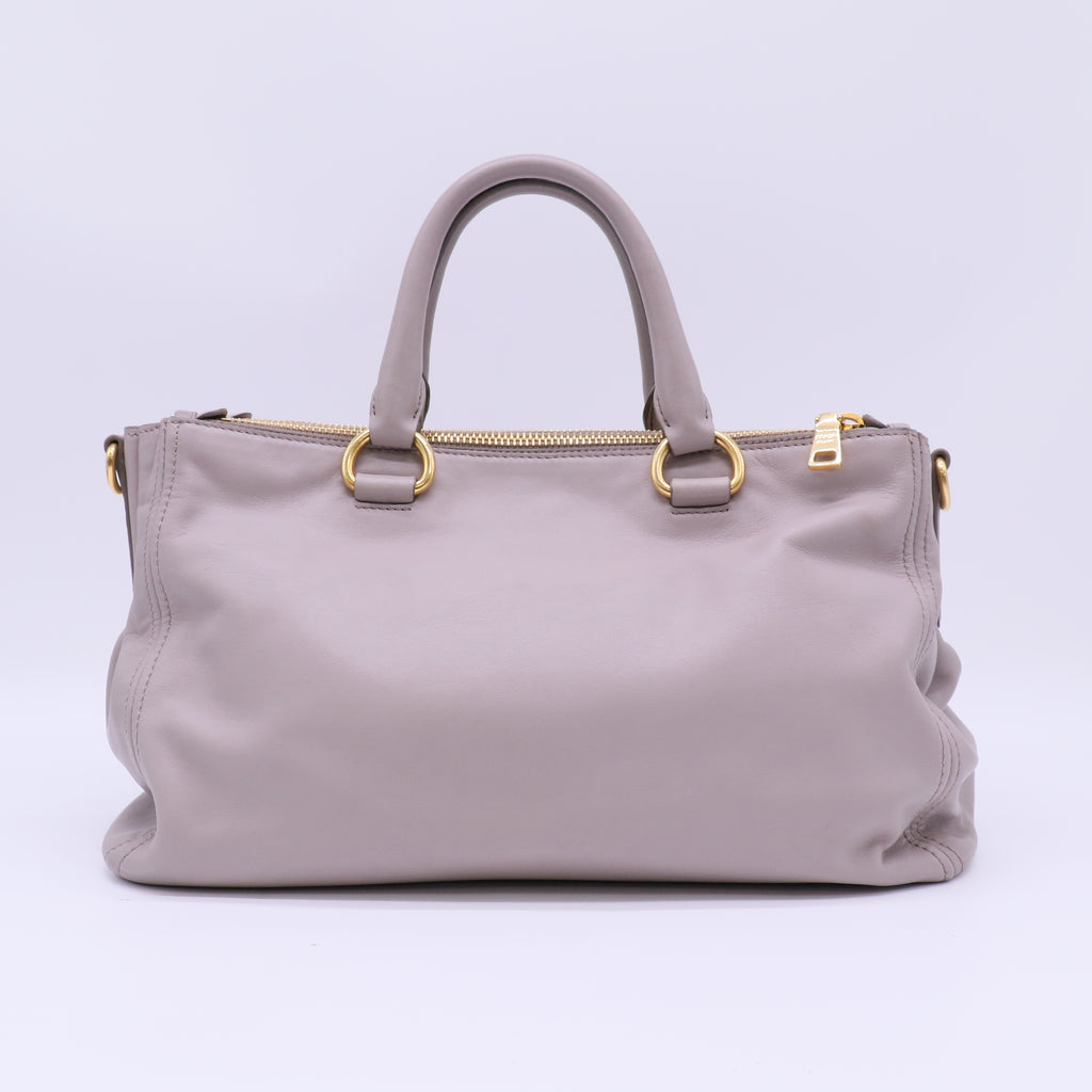 Prada Argilla Vitello Daino Leather Double Zip Tote twins B22574
