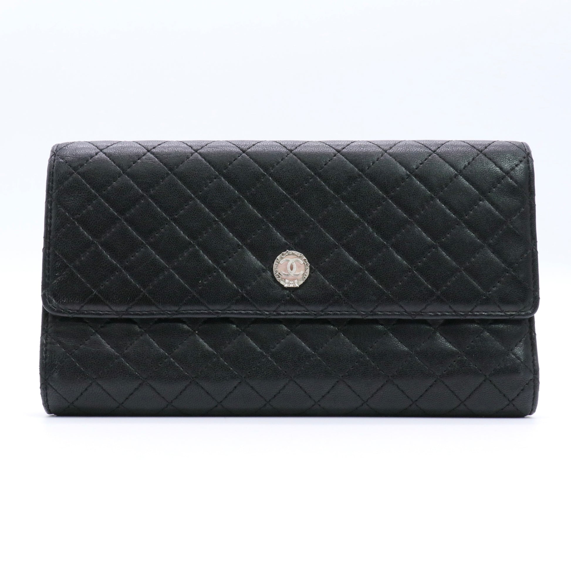 Quilted Black Leather Continental Flap Wallet Twins