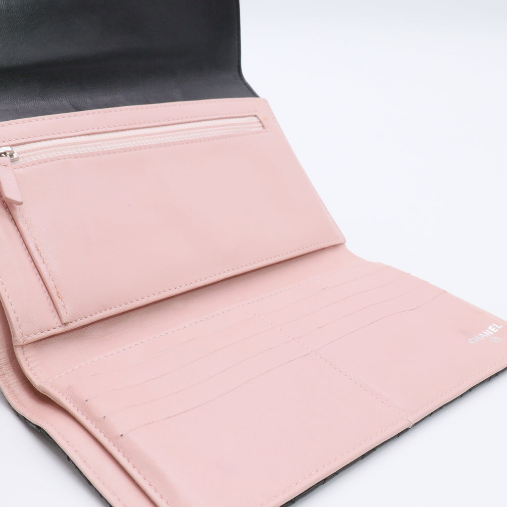 Quilted Black Leather Continental Flap Wallet Twins