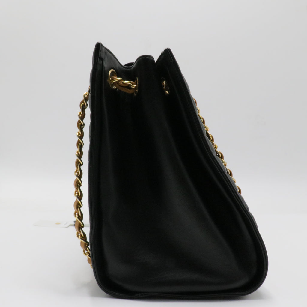 Calfskin Chevron Quilted Gabrielle Tote Black