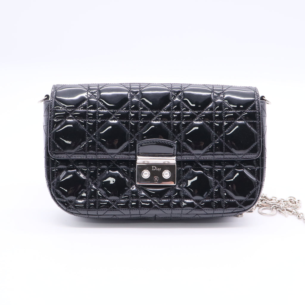 Black Cannage Quilted Patent Leather Miss Dior Promenade Crossbody Clutch Bag Twins