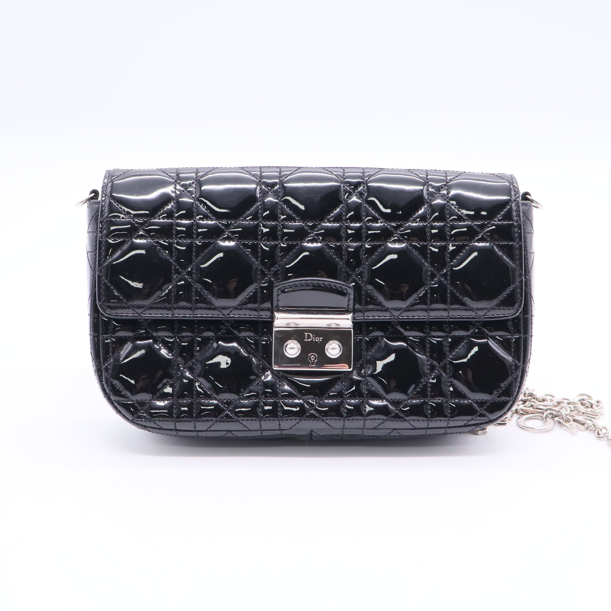 Black Cannage Quilted Patent Leather Miss Dior Promenade Crossbody Clutch Bag Twins