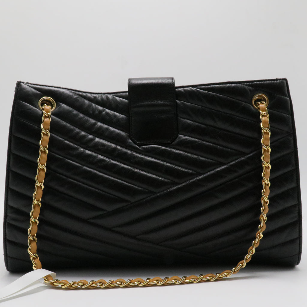 Calfskin Chevron Quilted Gabrielle Tote Black