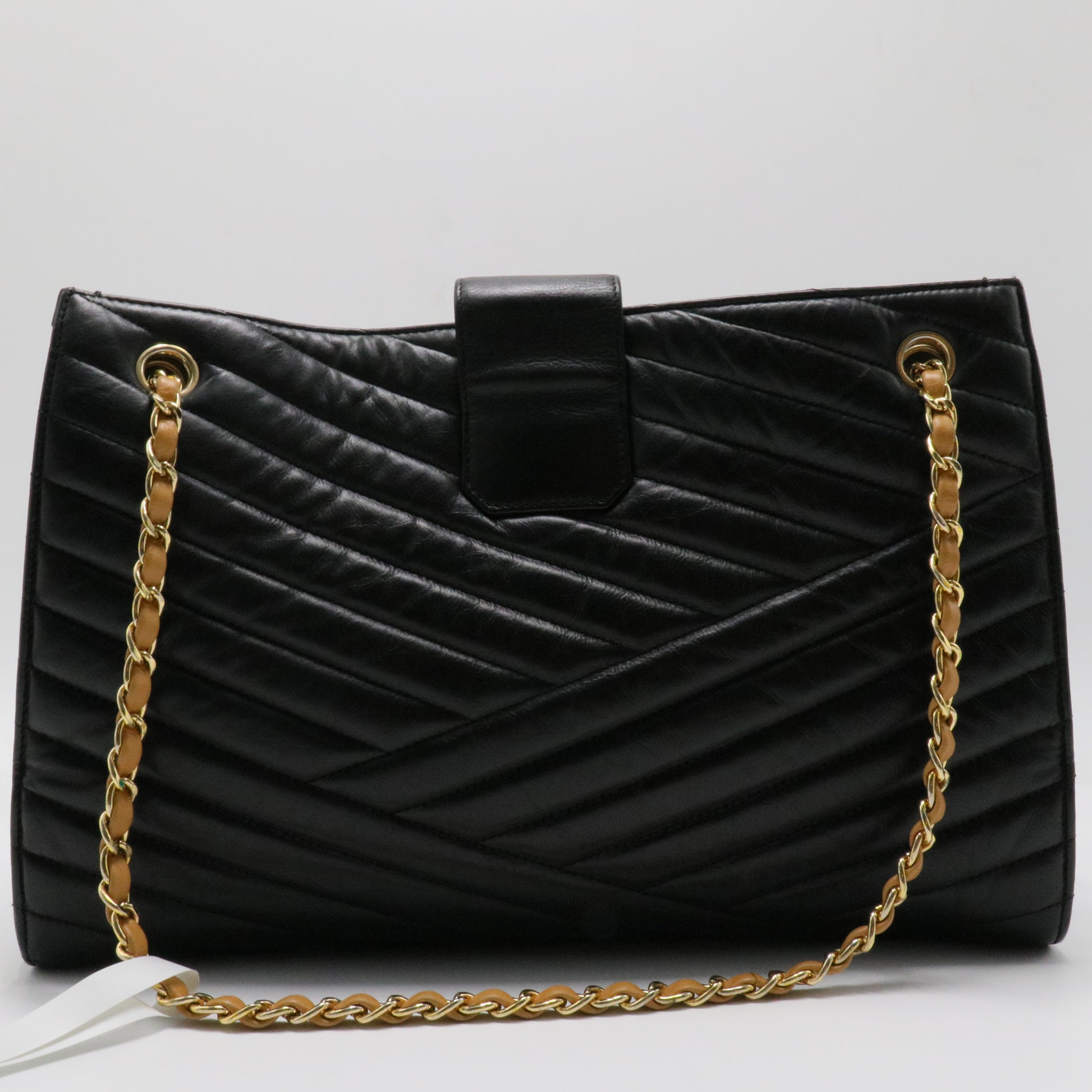 Calfskin Chevron Quilted Gabrielle Tote Black
