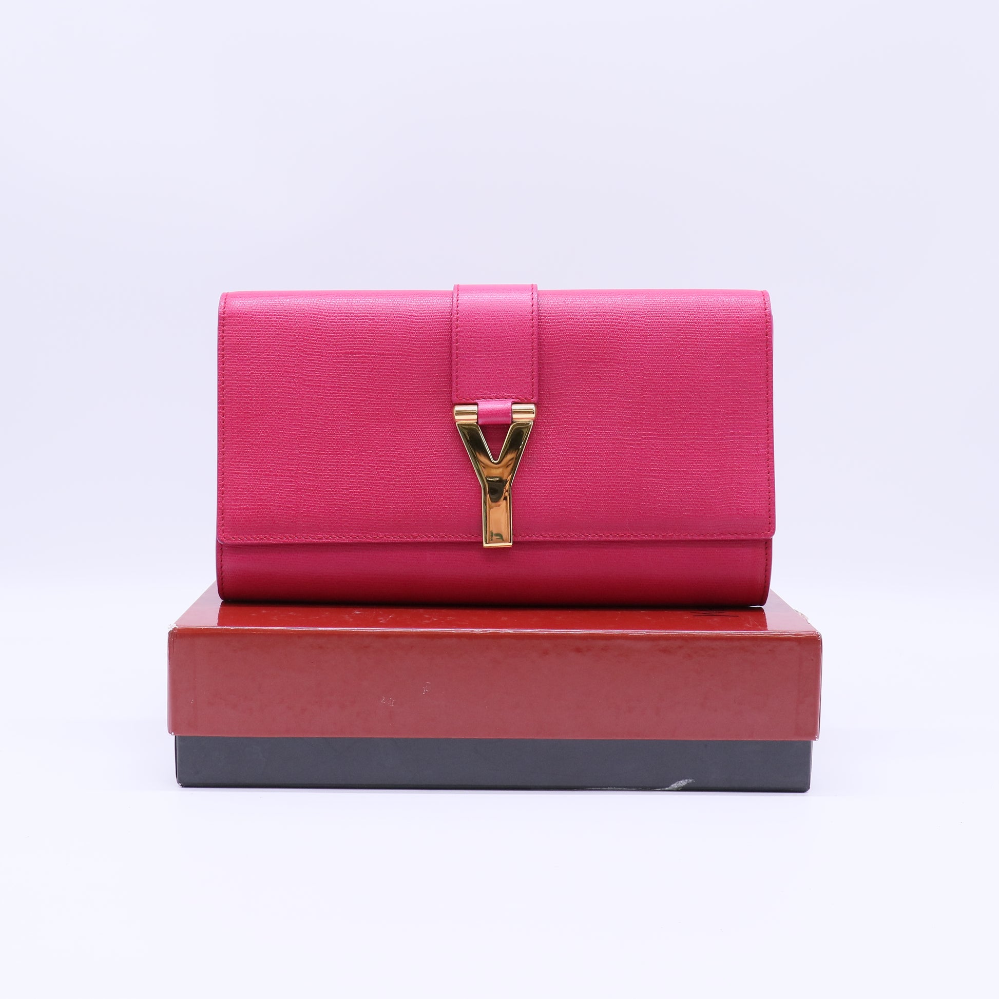 Saint Laurent Textured Calfskin Chyc Ligne Clutch Fuchsia twins W21062