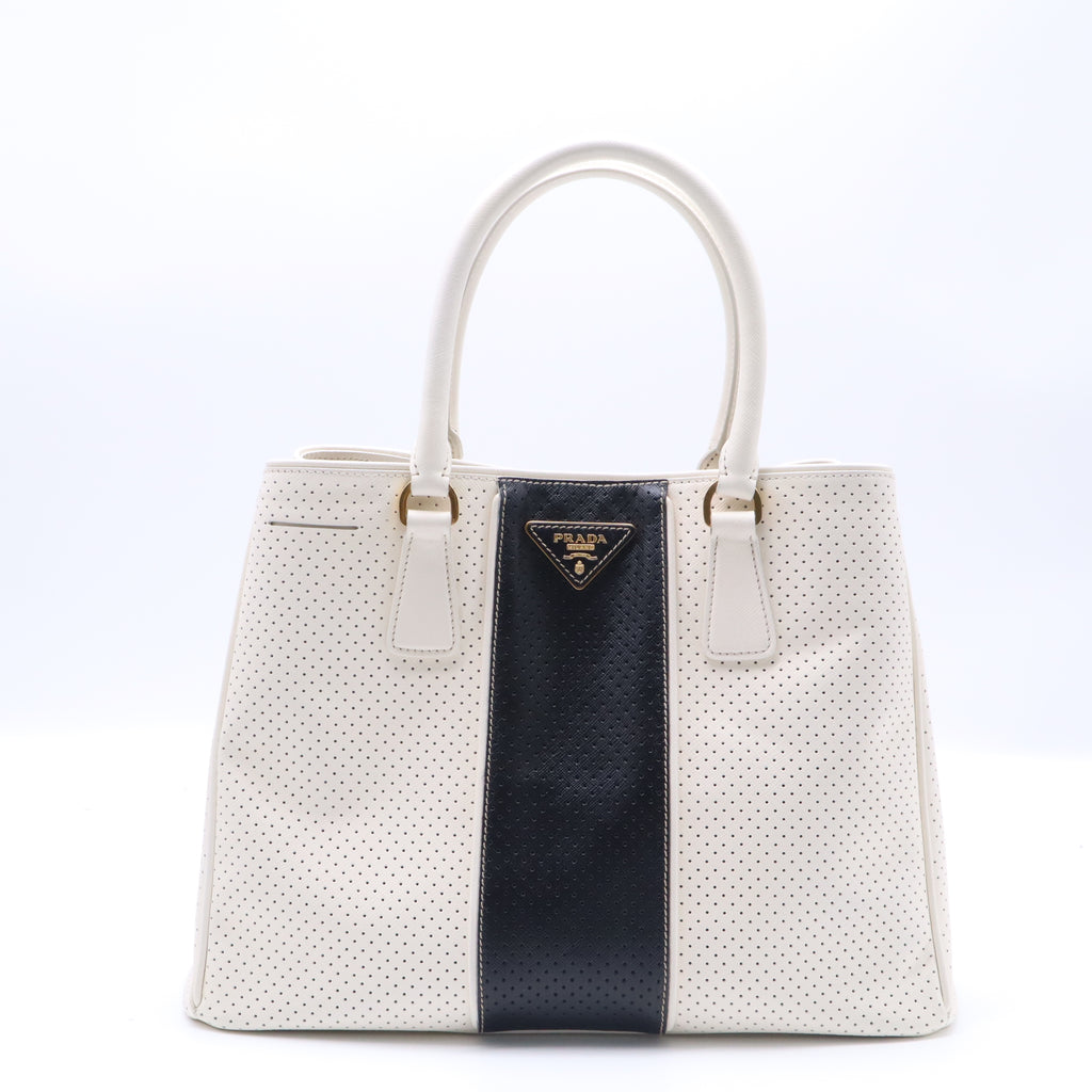 Prada Bicolor Perforated Saffiano Lux Leather Medium Twins B22169