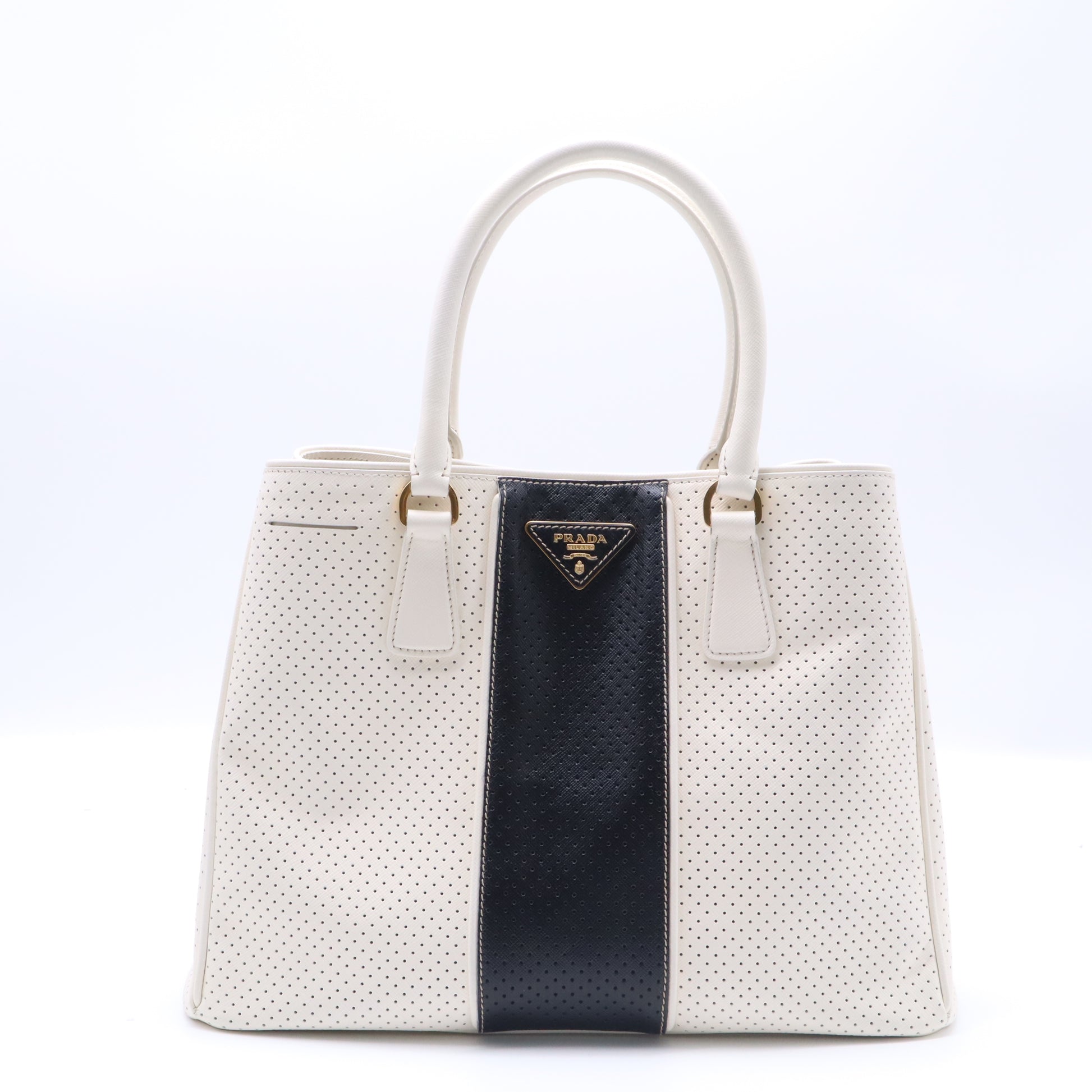 Prada Bicolor Perforated Saffiano Lux Leather Medium Twins B22169