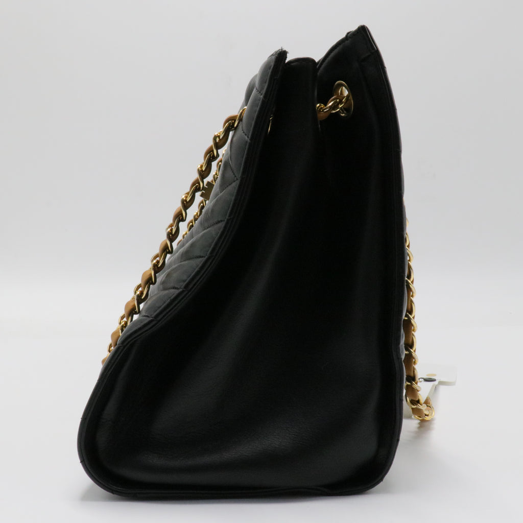 Calfskin Chevron Quilted Gabrielle Tote Black