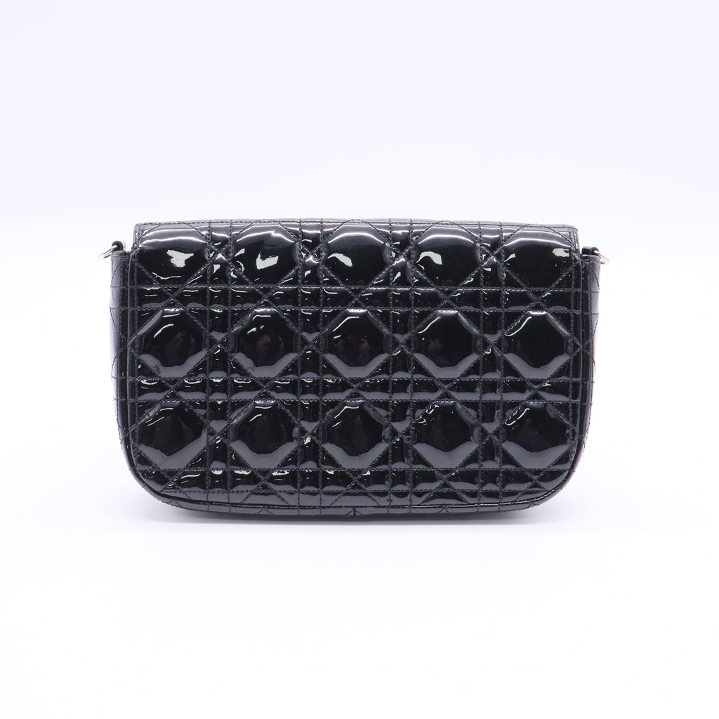 Black Cannage Quilted Patent Leather Miss Dior Promenade Crossbody Clutch Bag Twins