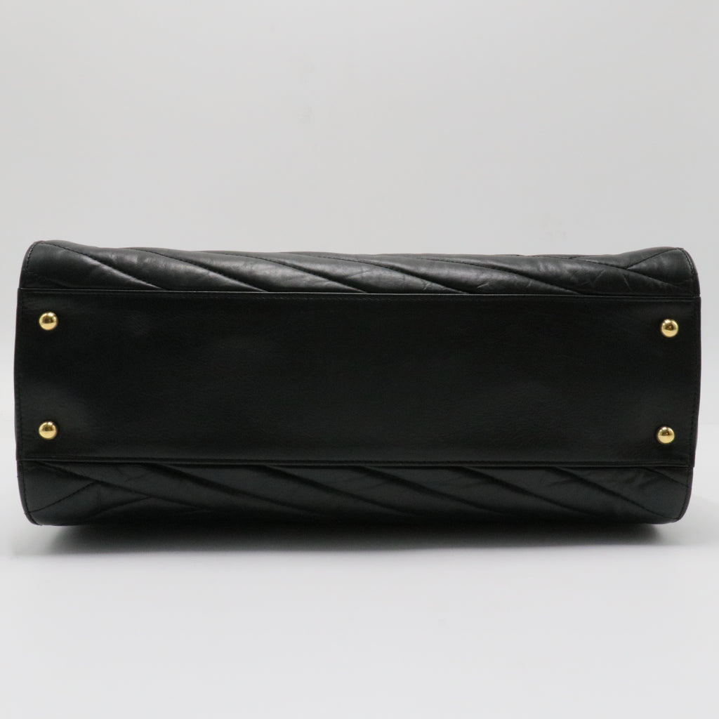 Calfskin Chevron Quilted Gabrielle Tote Black