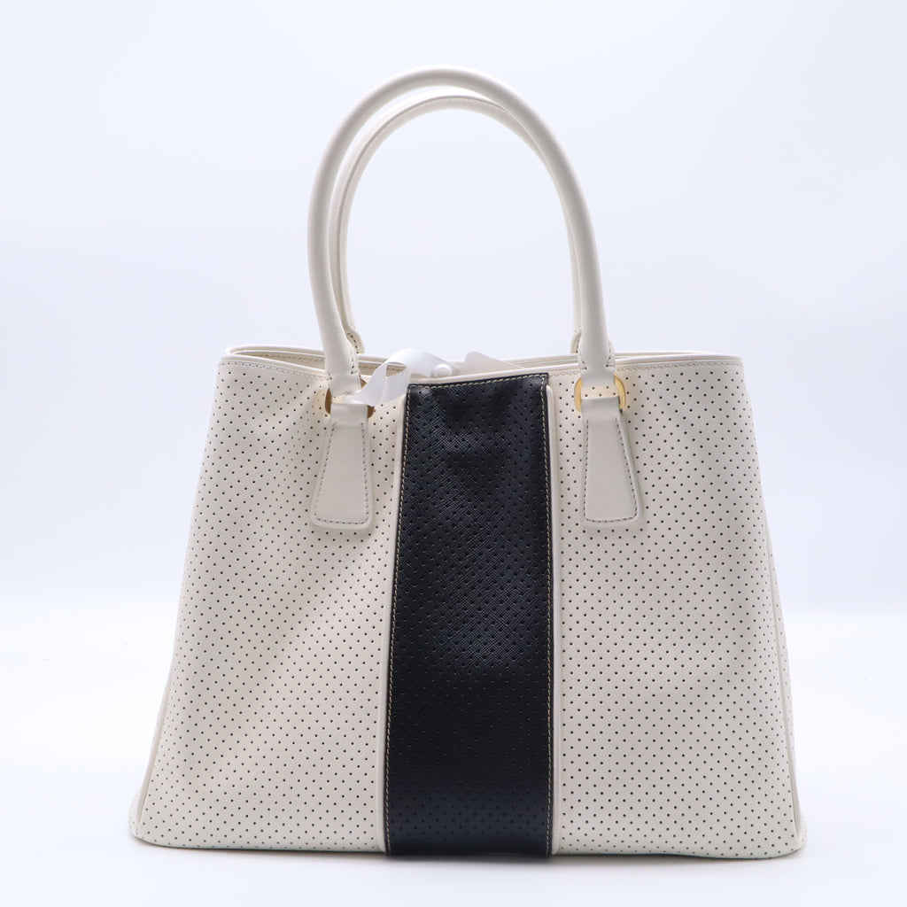 Prada Bicolor Perforated Saffiano Lux Leather Medium Twins B22169