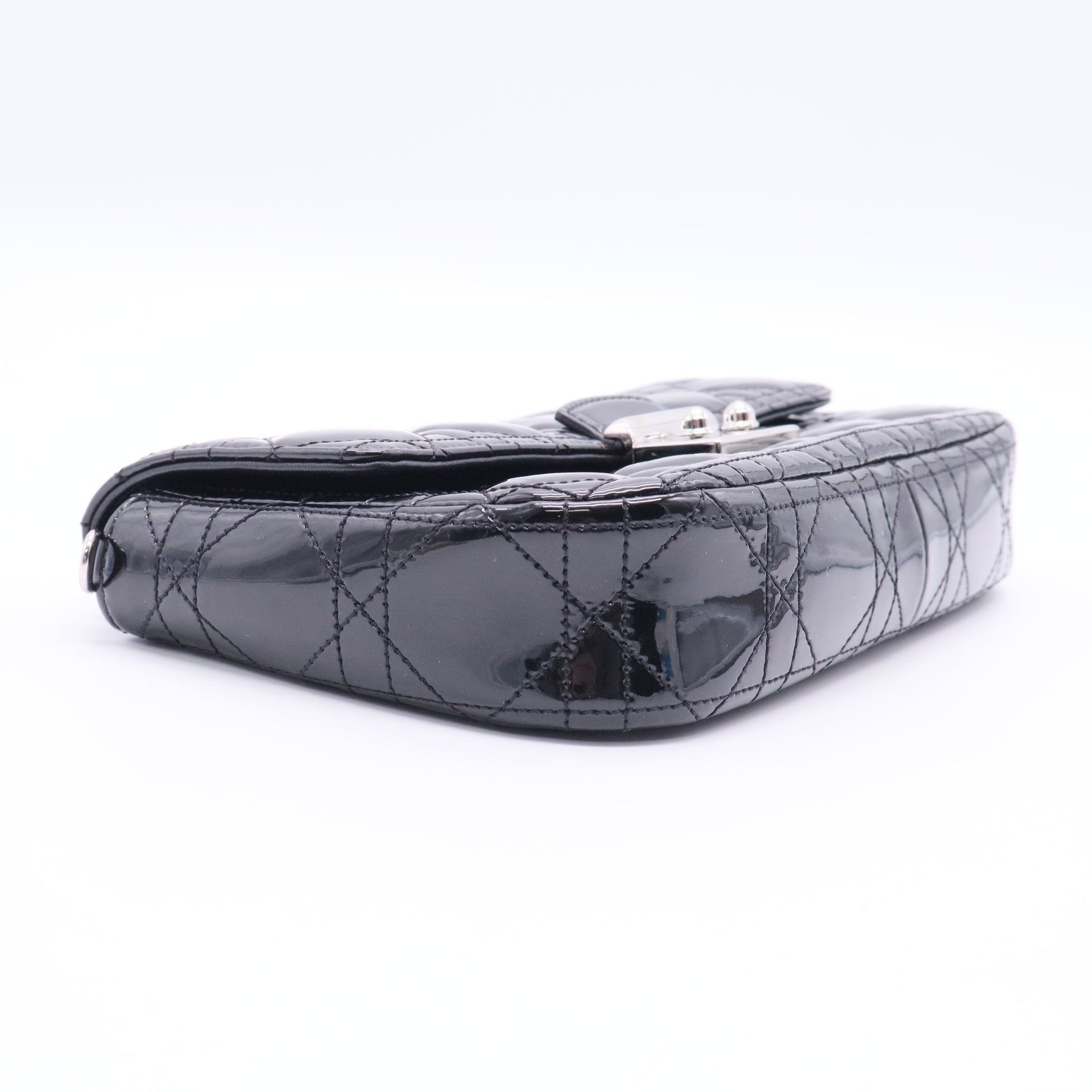 Black Cannage Quilted Patent Leather Miss Dior Promenade Crossbody Clutch Bag Twins