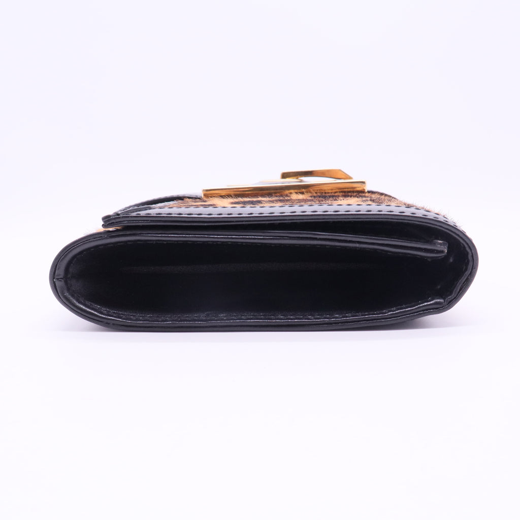 Brown/Black Leopard Print Calfhair and Leather Lady Buckle Clutch