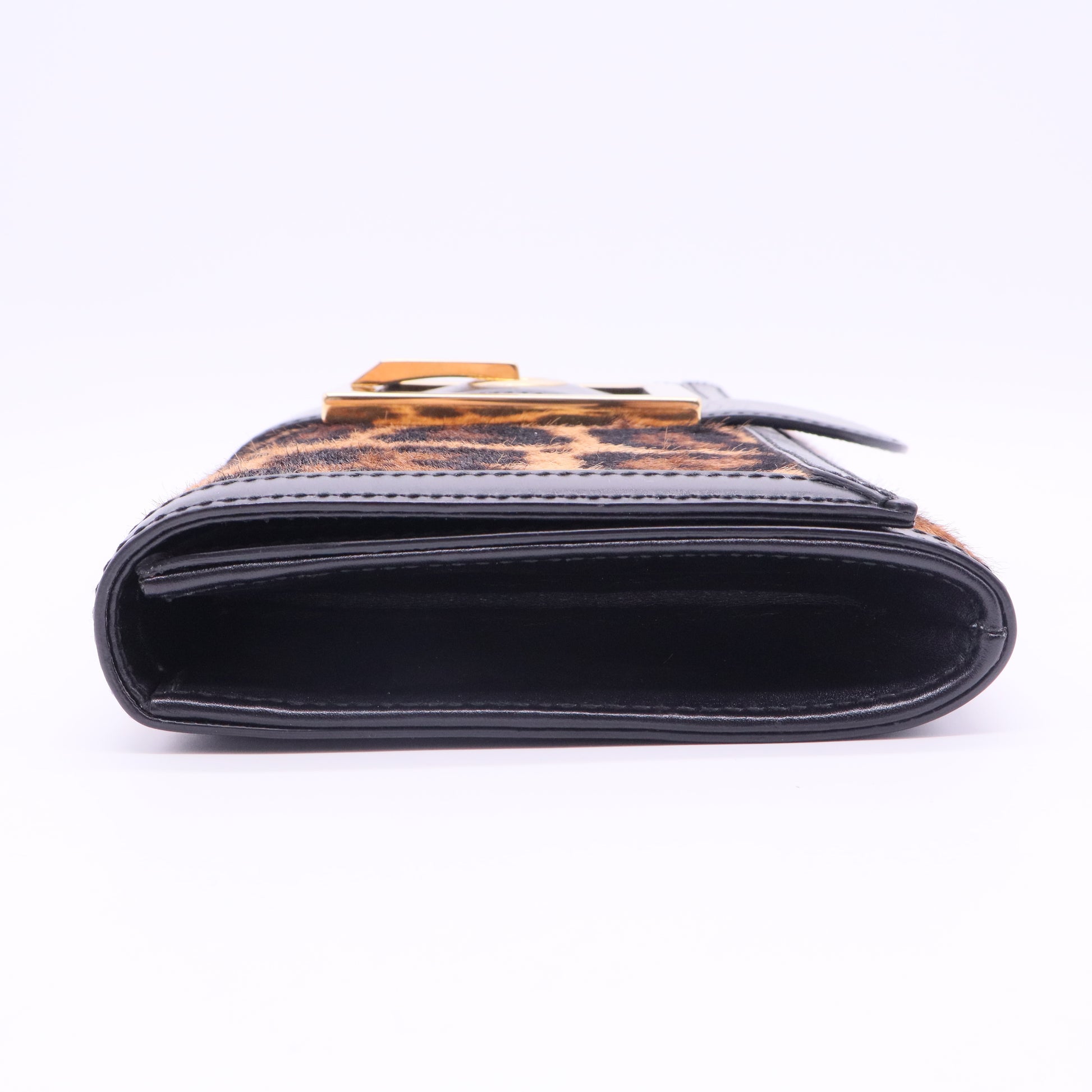 Brown/Black Leopard Print Calfhair and Leather Lady Buckle Clutch
