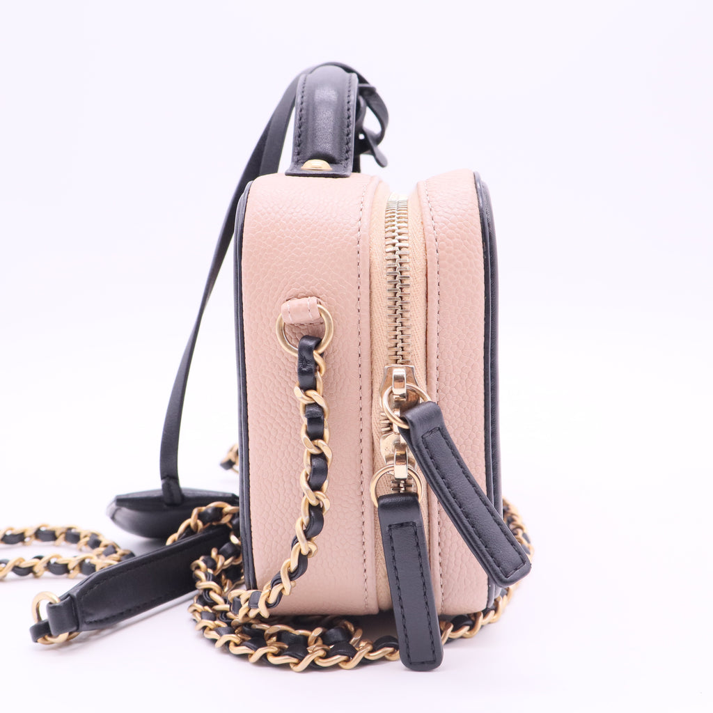 Caviar Quilted Small CC Filigree Vanity Case Beige Black