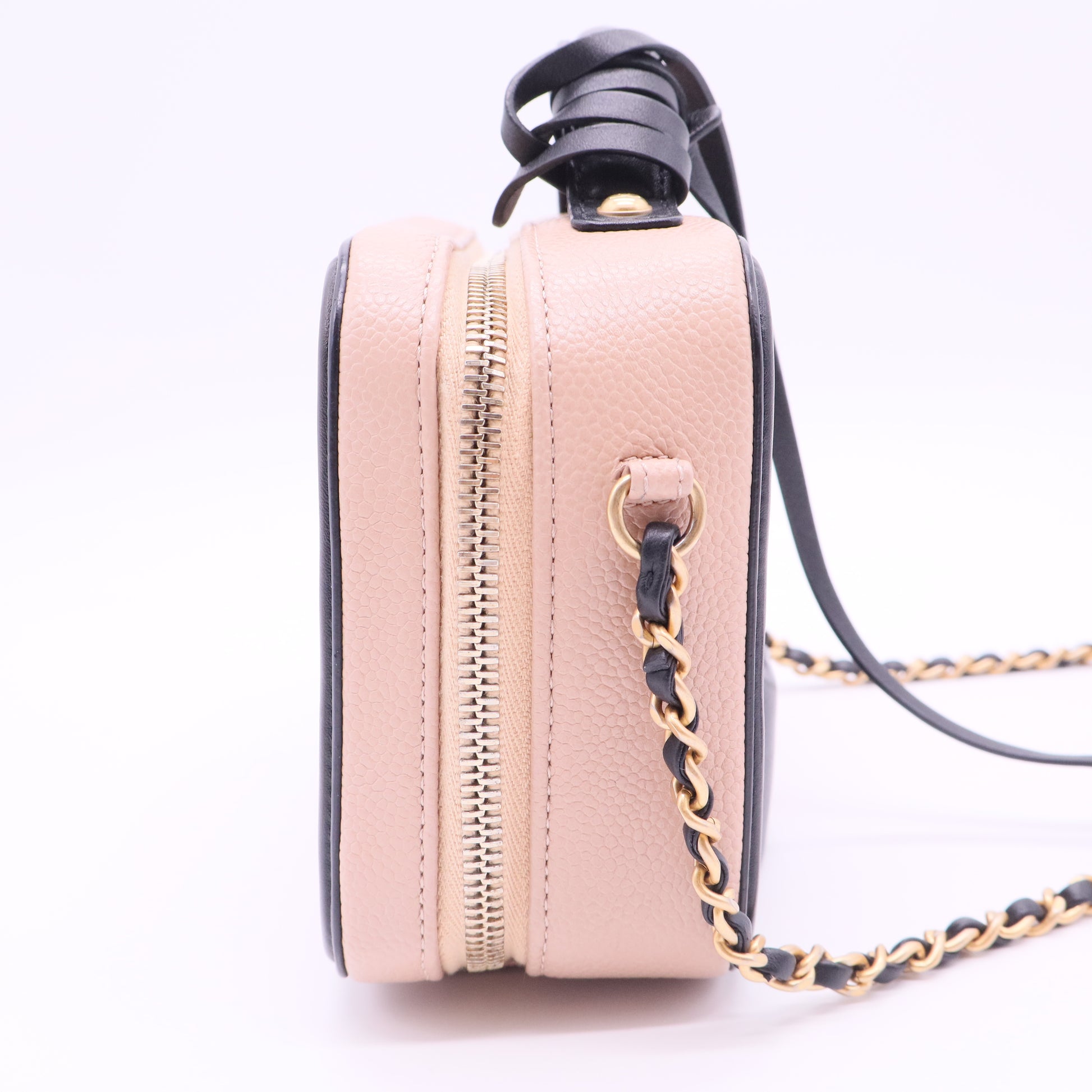 Caviar Quilted Small CC Filigree Vanity Case Beige Black