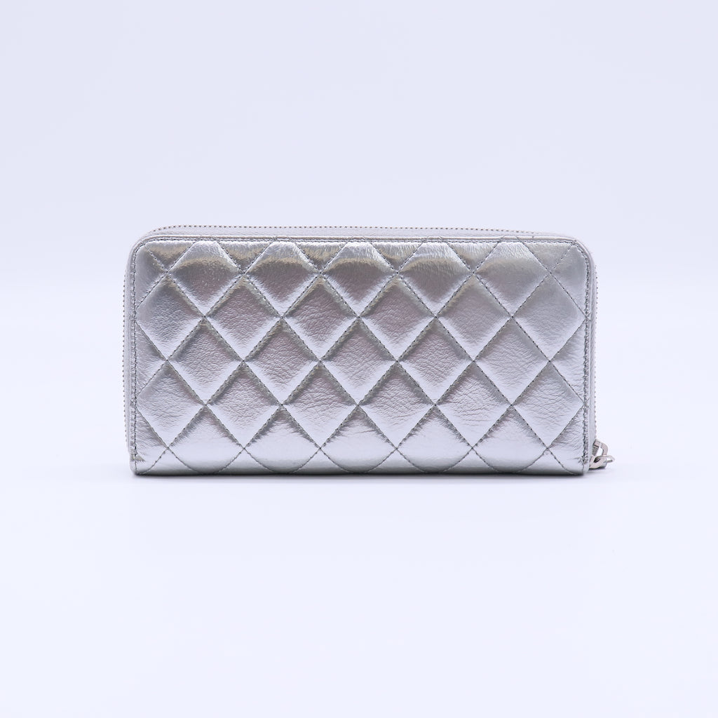 Chanel Metallic Quilted Zip Around Long Wallet W21398
