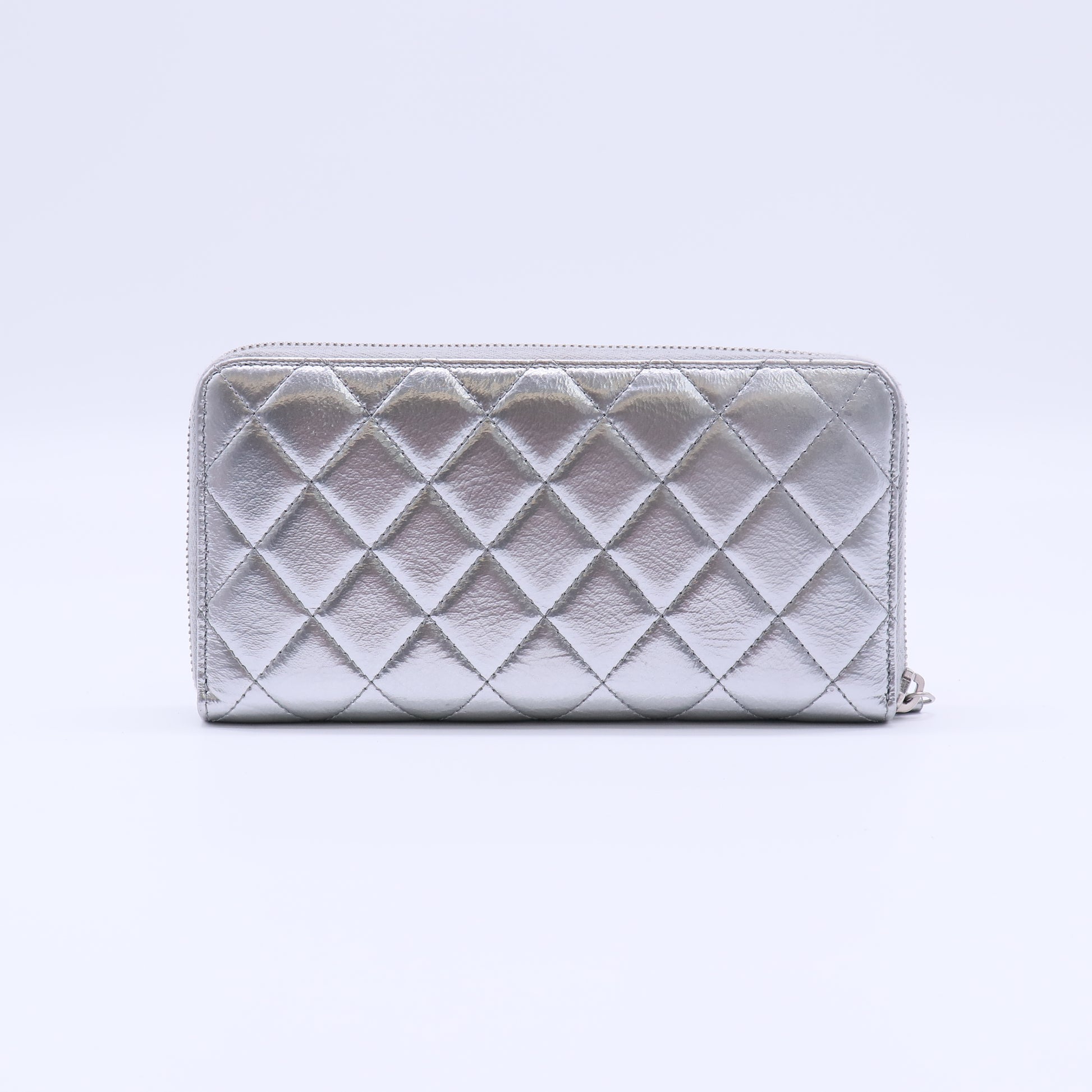 Chanel Metallic Quilted Zip Around Long Wallet W21398