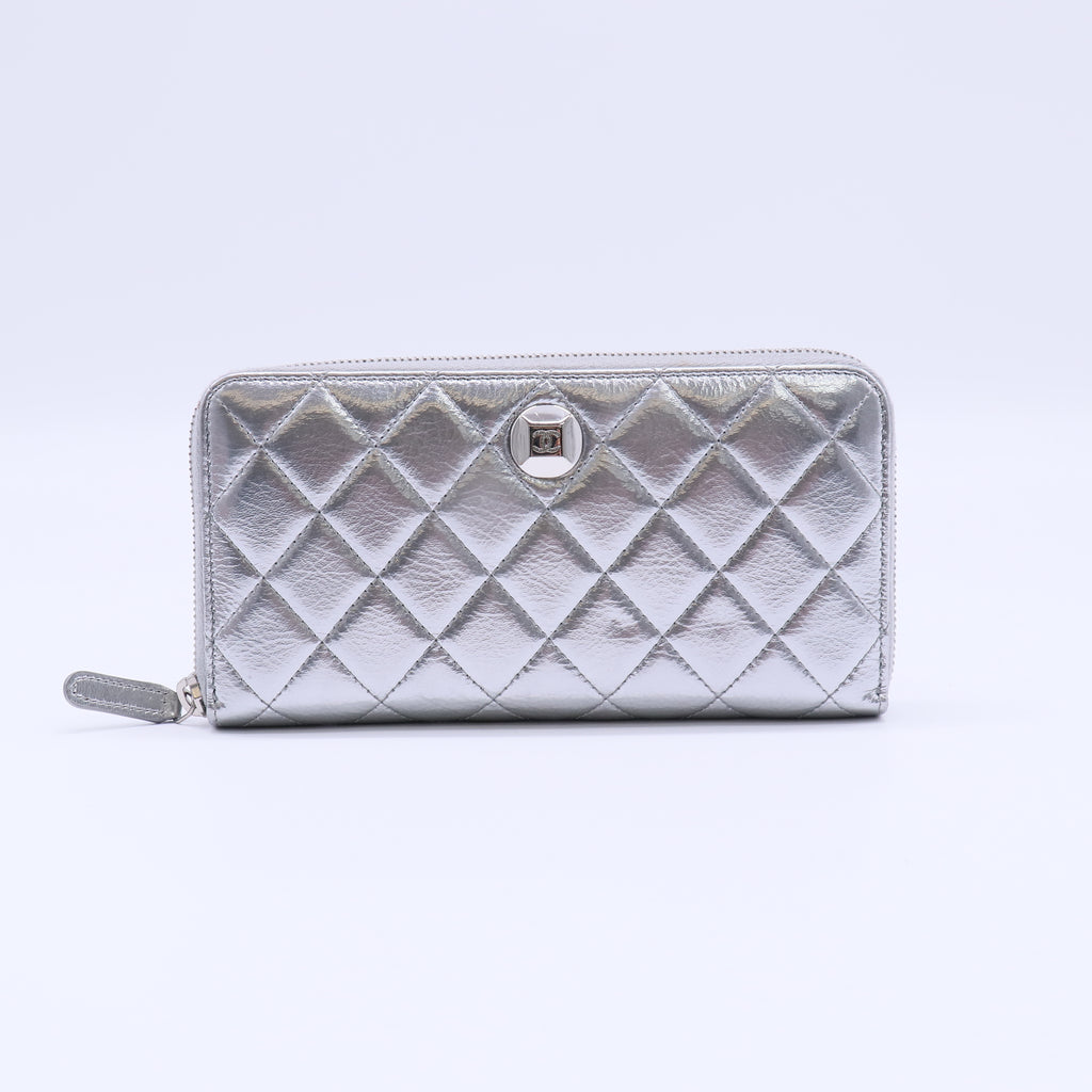 Chanel Metallic Quilted Zip Around Long Wallet W21398