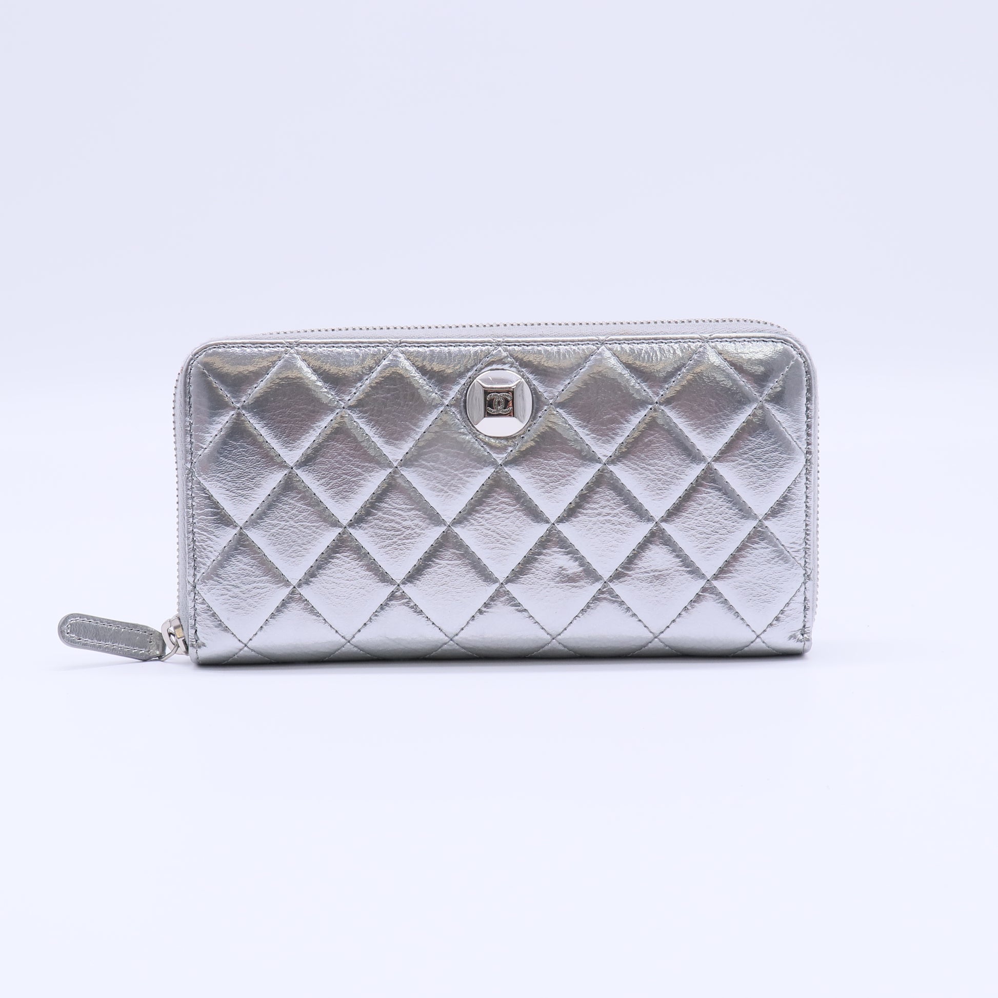 Chanel Metallic Quilted Zip Around Long Wallet W21398