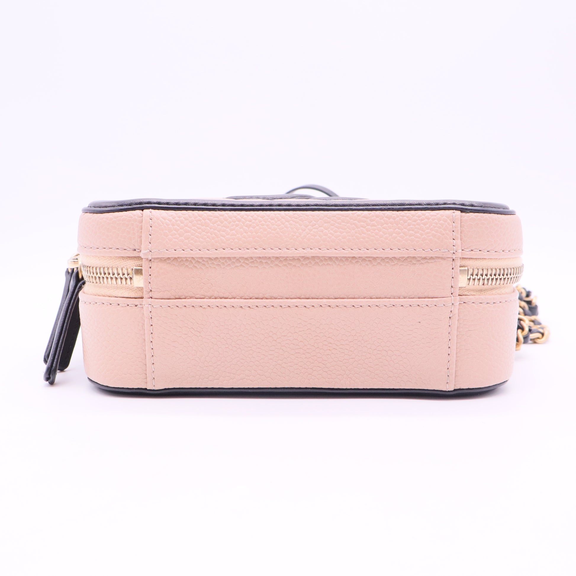 Caviar Quilted Small CC Filigree Vanity Case Beige Black