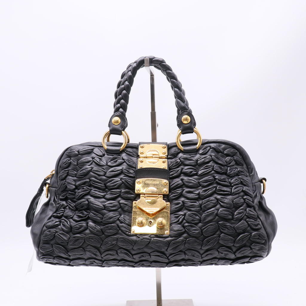 Miu Miu Handbag Crumpled Lambskin Black Twins B23998