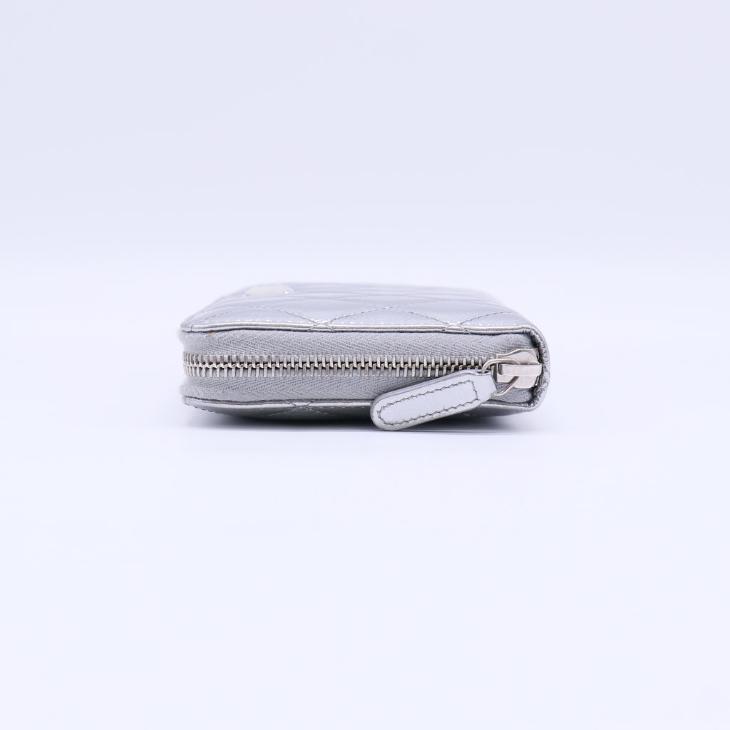 Chanel Metallic Quilted Zip Around Long Wallet W21398