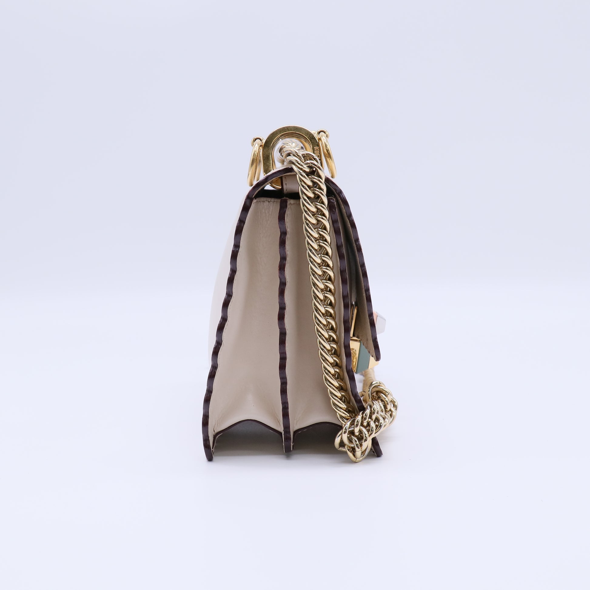 Fendi English Rose Scalloped Leather Small I Kan Chain Shoulder Bag twins B21541