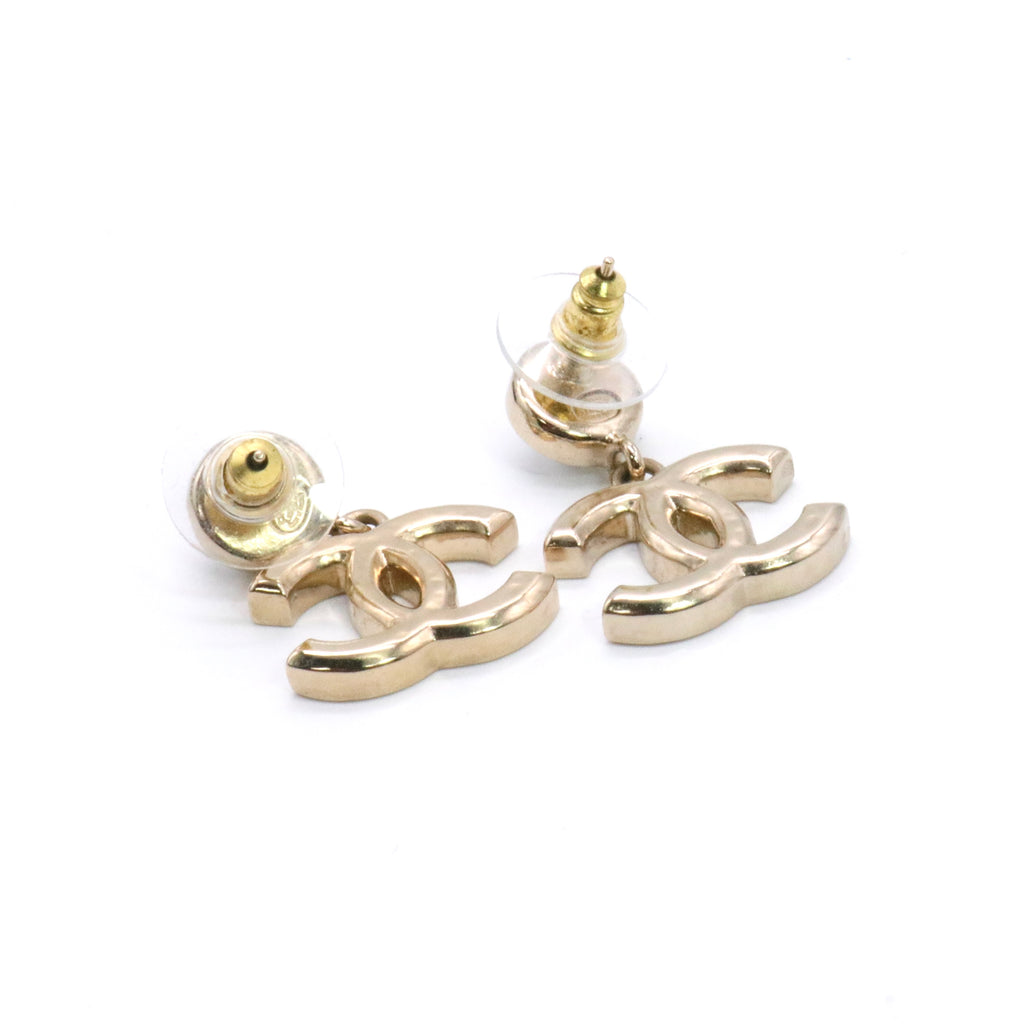 Enamel Pearl CC Cha-Nel Drop Earrings Gold