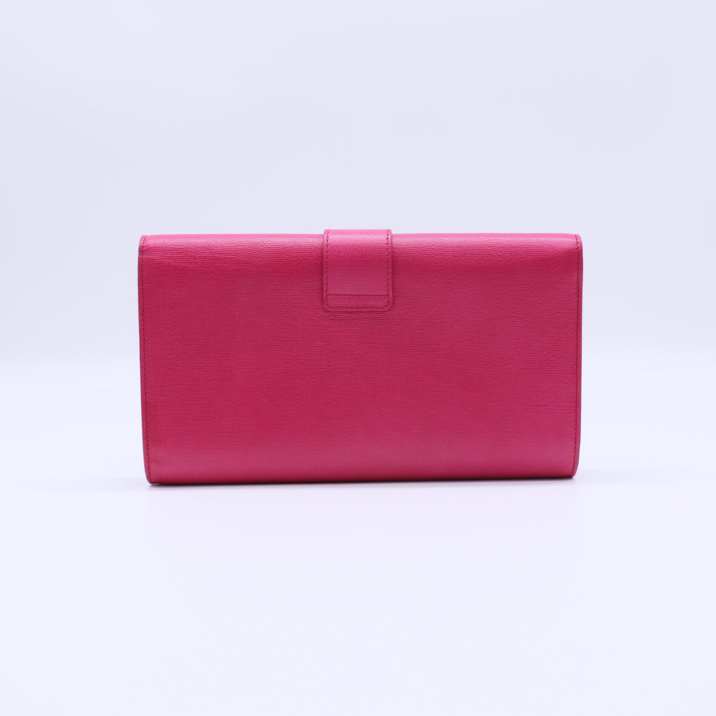Saint Laurent Textured Calfskin Chyc Ligne Clutch Fuchsia twins W21062