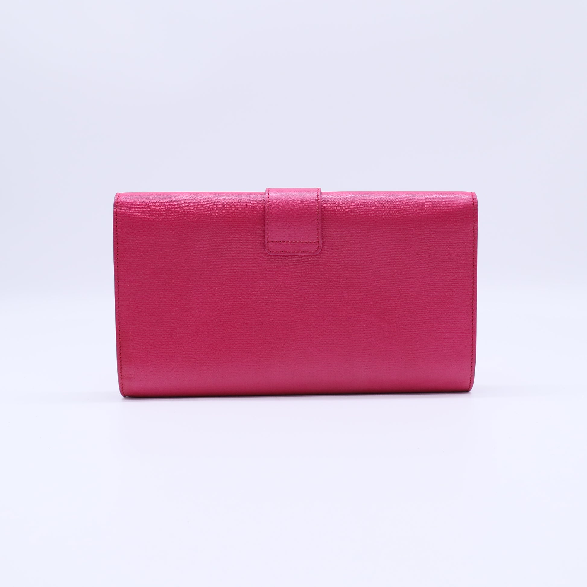 Saint Laurent Textured Calfskin Chyc Ligne Clutch Fuchsia twins W21062