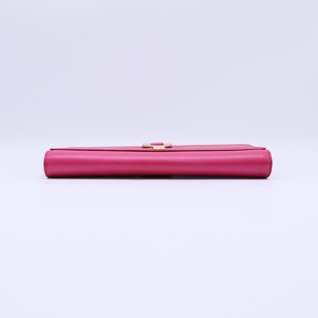 Saint Laurent Textured Calfskin Chyc Ligne Clutch Fuchsia twins W21062