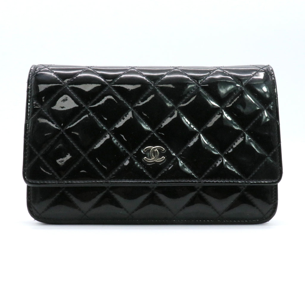 Classic Patent Leather Quilted Flap Wallet Twins