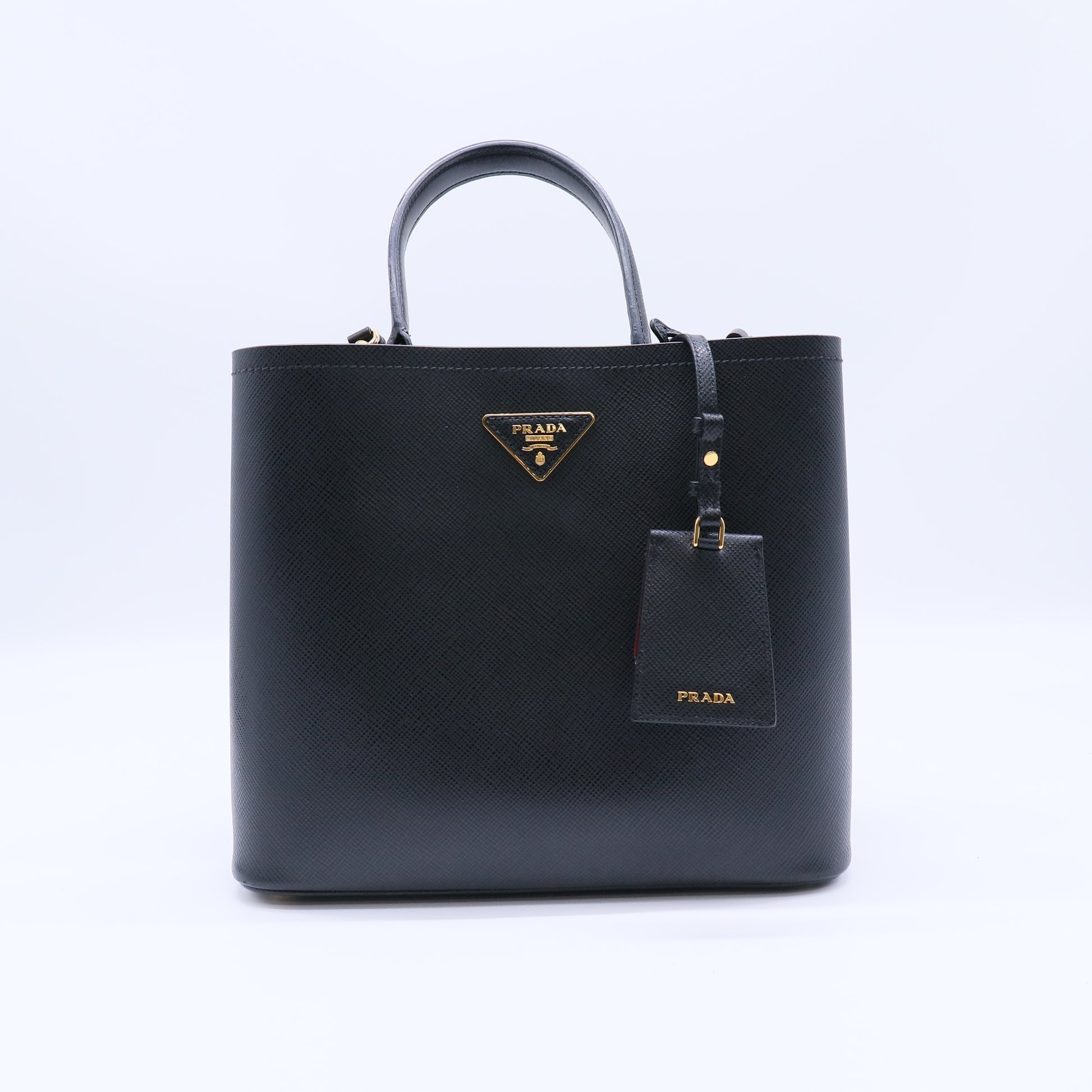 Prada Saffiano Cuir Medium Panier Bucket Bag Black Fuoco Twins LDJ4265