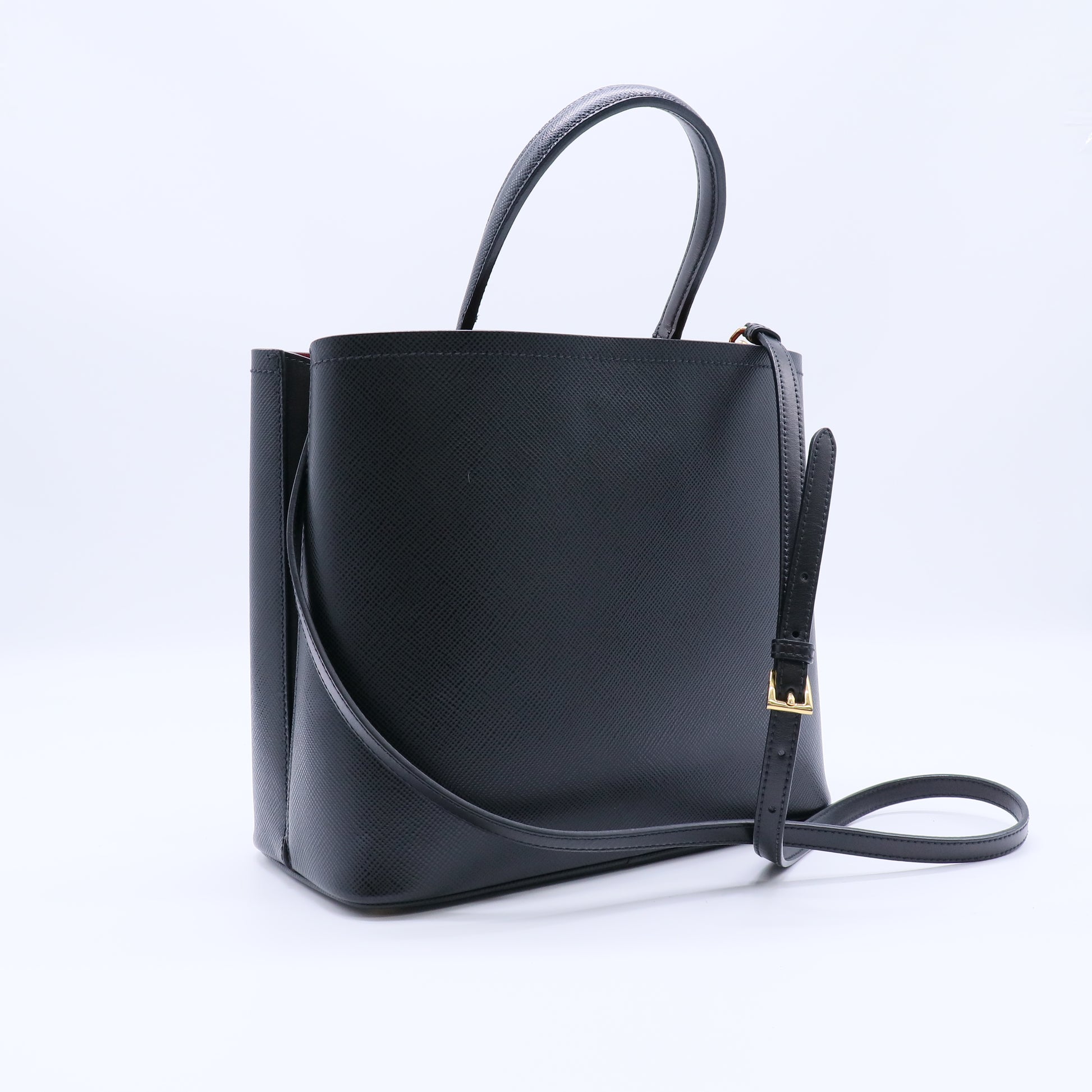Prada Saffiano Cuir Medium Panier Bucket Bag Black Fuoco Twins LDJ4265