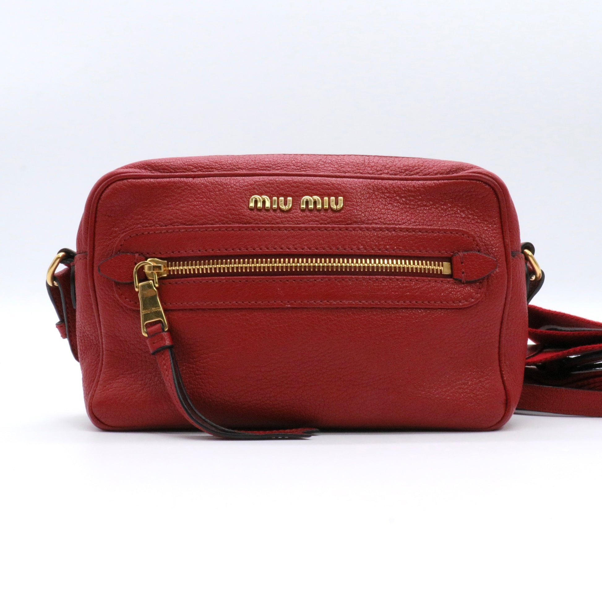 Burgundy Leather Double Zip Camera Crossbody Bag Twins