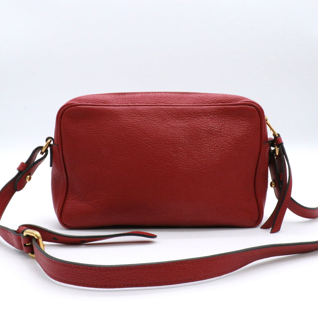 Burgundy Leather Double Zip Camera Crossbody Bag Twins