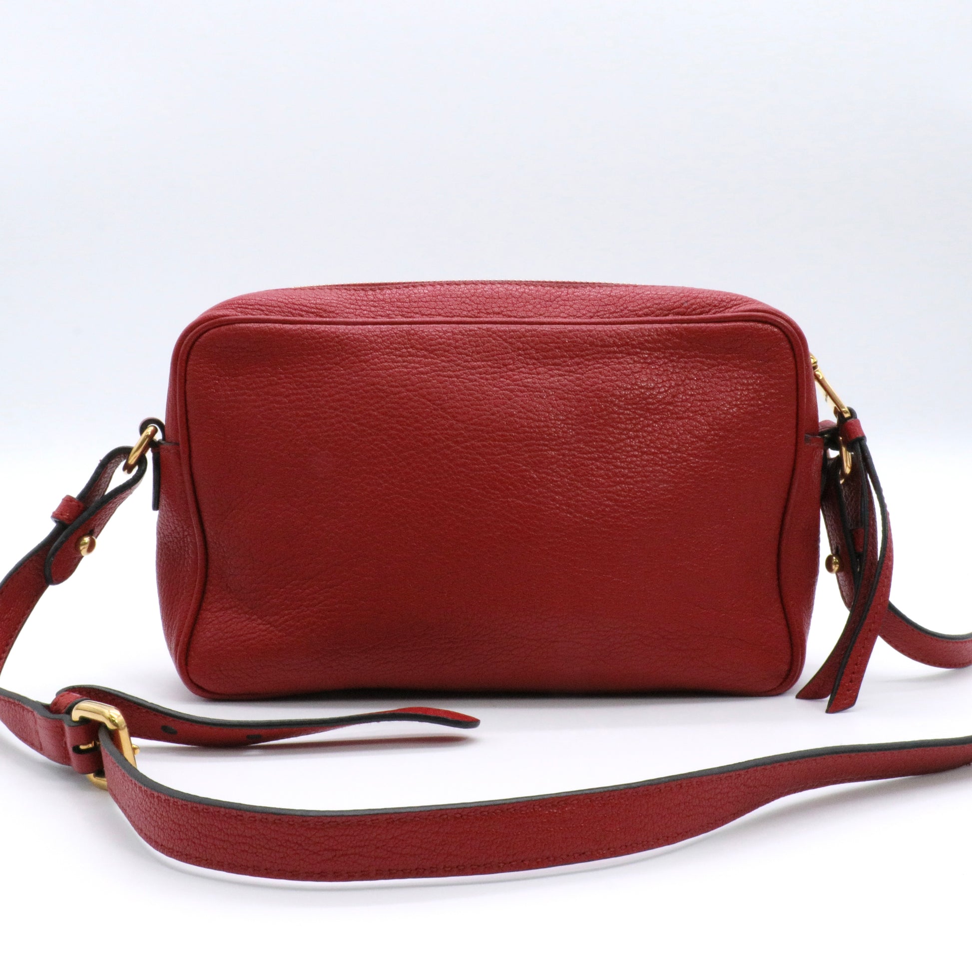 Burgundy Leather Double Zip Camera Crossbody Bag Twins