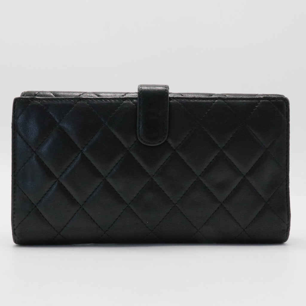Bi-fold long wallet black gold matelasse