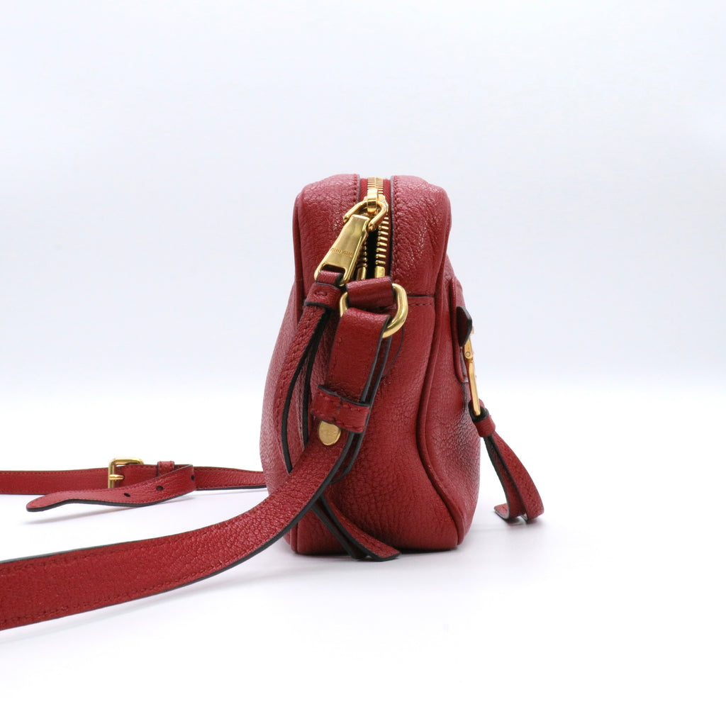 Burgundy Leather Double Zip Camera Crossbody Bag Twins
