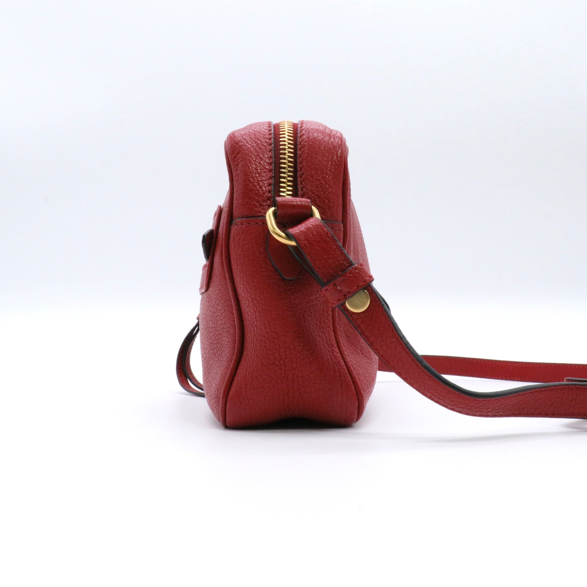 Burgundy Leather Double Zip Camera Crossbody Bag Twins