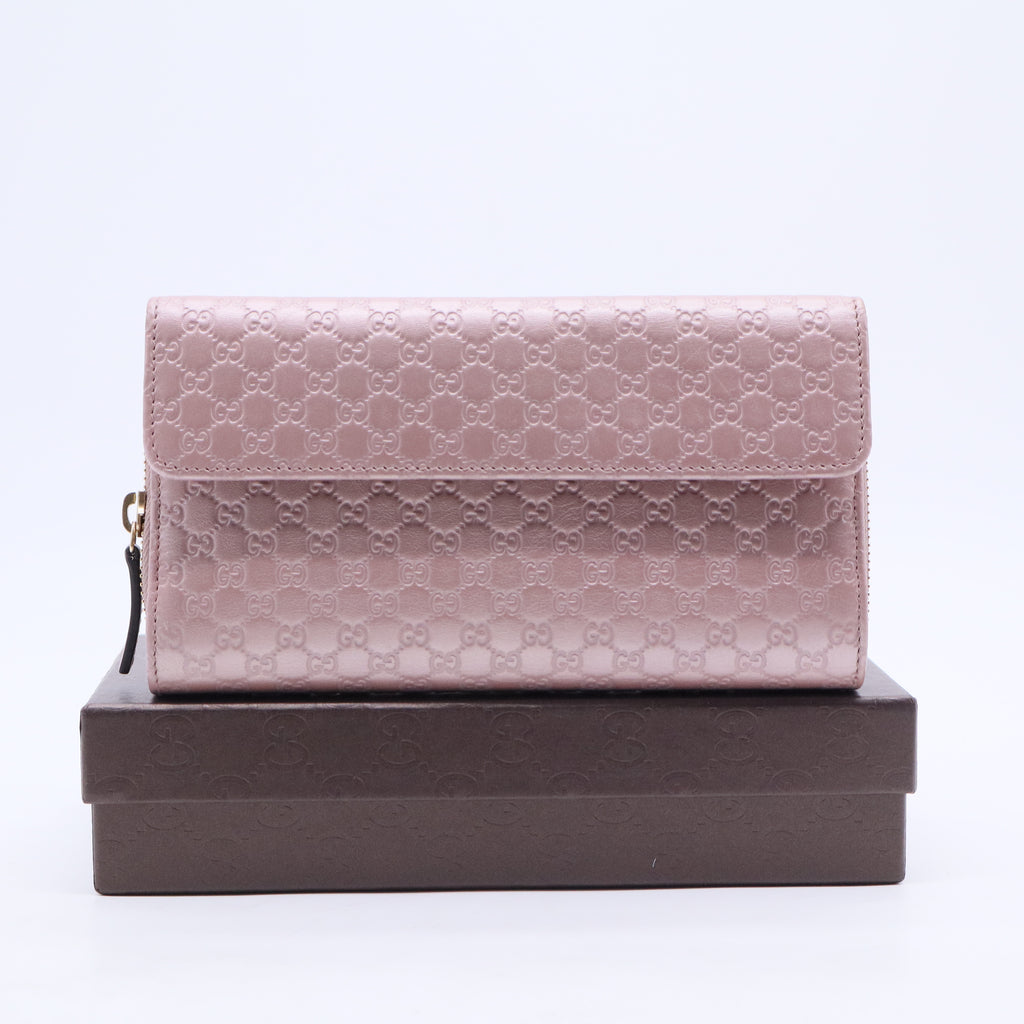 Metallic Pink Microguccissima Leather Continental Wallet W20442