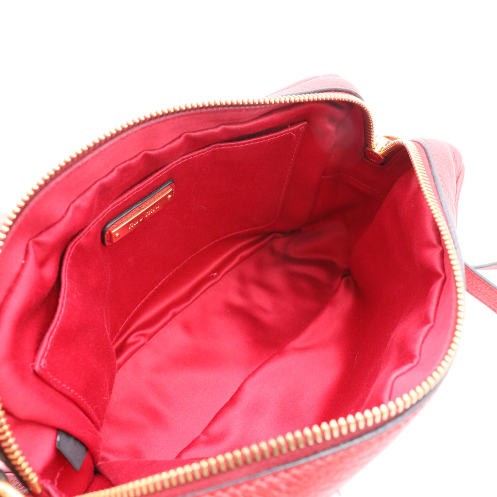 Burgundy Leather Double Zip Camera Crossbody Bag Twins