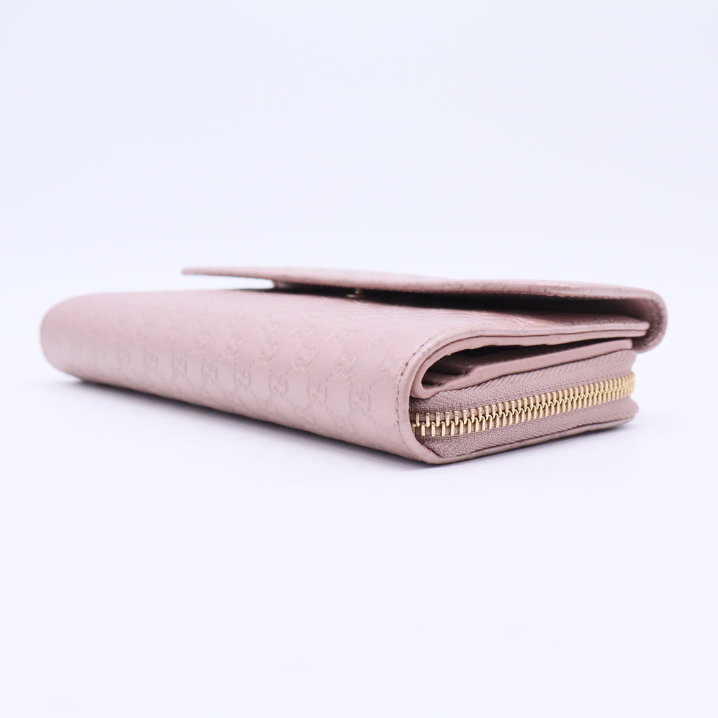 Metallic Pink Microguccissima Leather Continental Wallet W20442