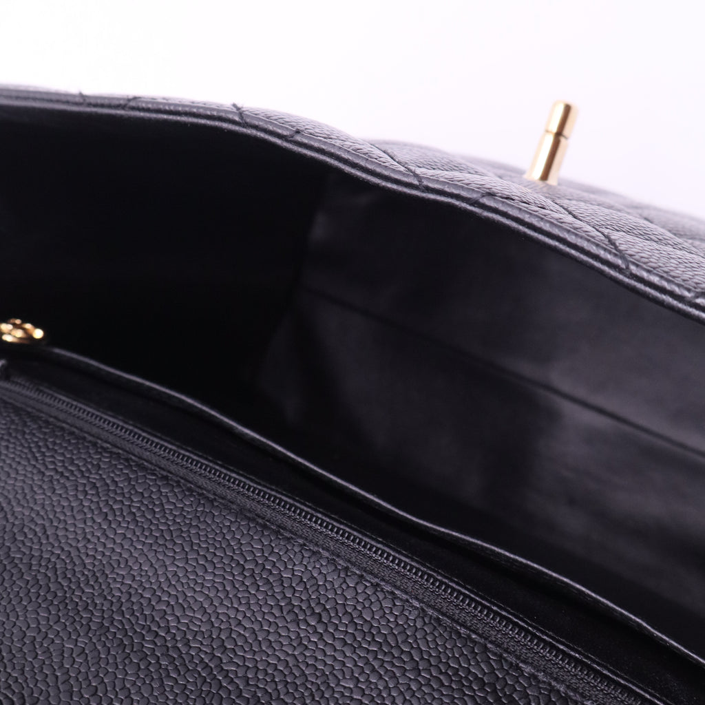 Vintage Classic Top Handle Flap Bag Quilted Caviar Jumbo