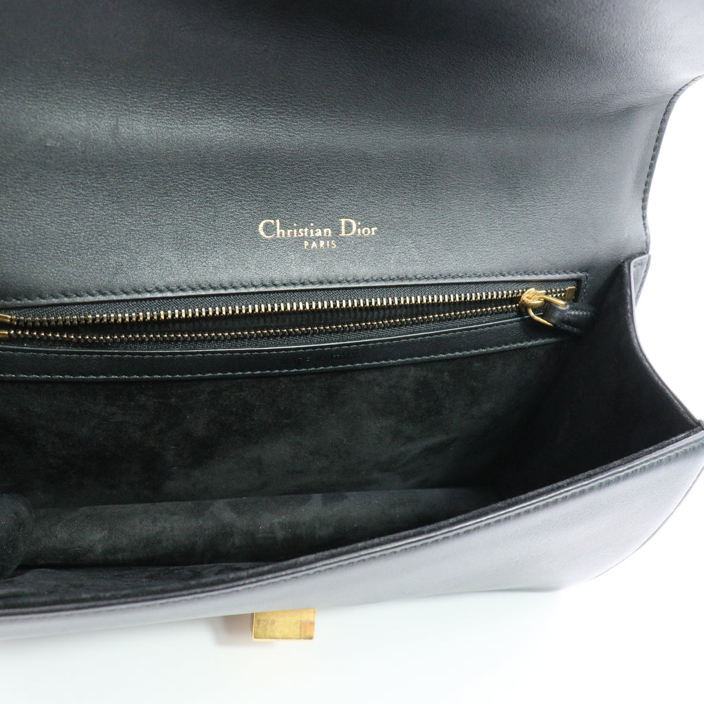 Black Studded Leather Medium Diorama Flap Shoulder Bag Twins