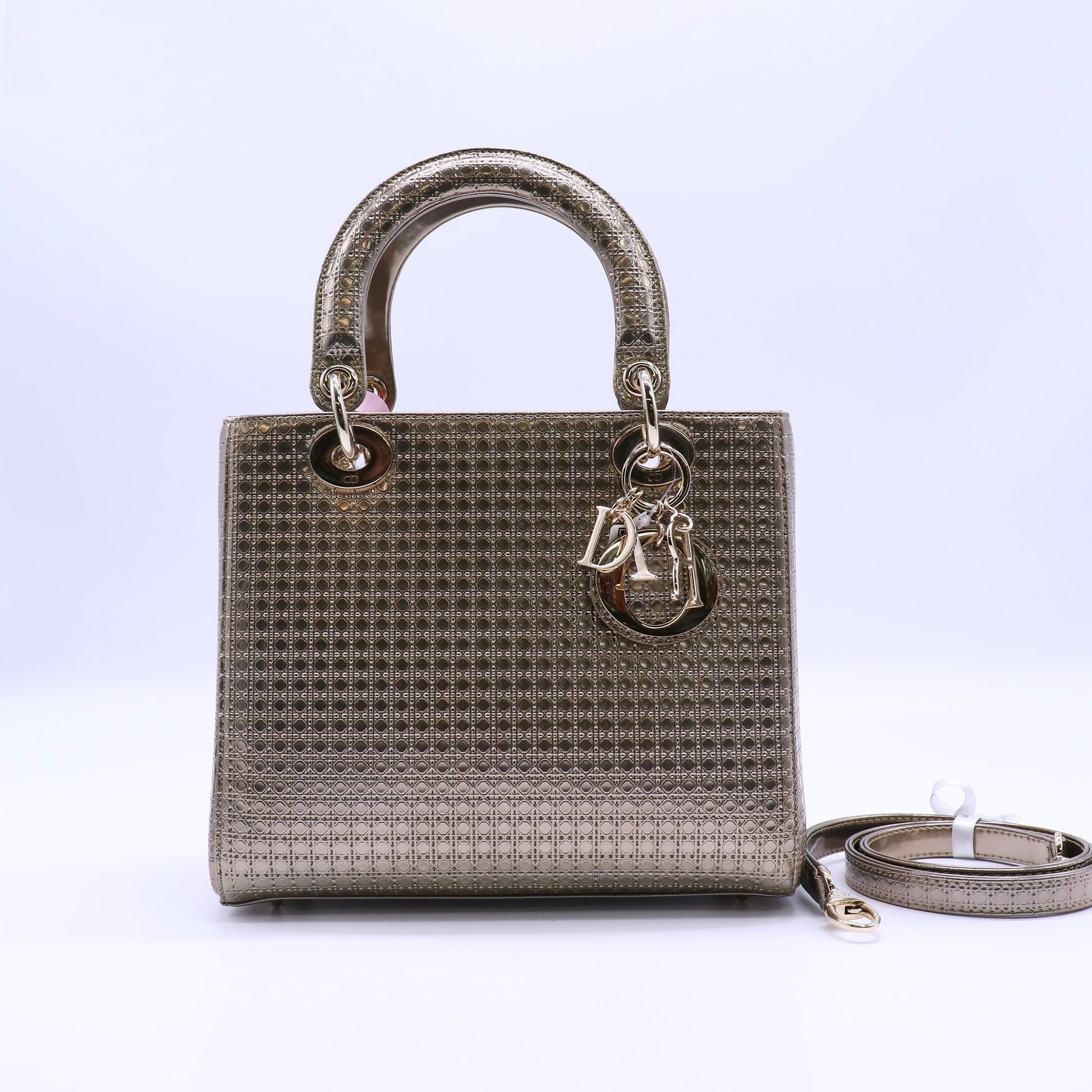 Christian Dior Metallic Microcannage Medium Lady Dior Bag Twins LDJ4270